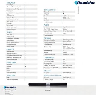 Barra de Sonido Roadstar Bluetooth 72W
