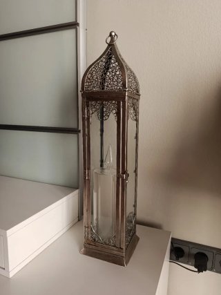 Farol marroquí plateado con vela