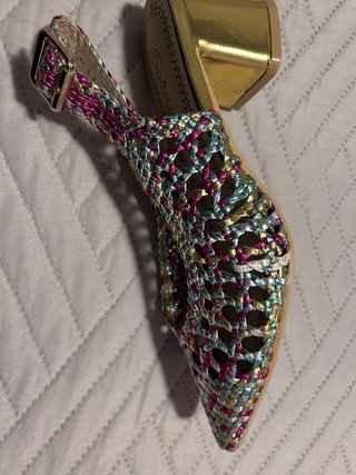 Zapatos con tacón cómodo tejidos oro, rosa y plata