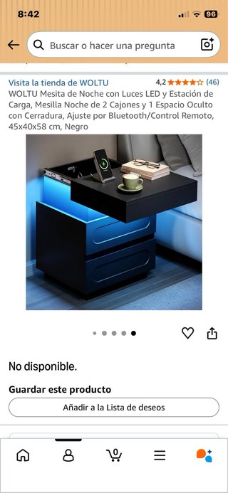 Mesita Noche WOLTU Negra LED