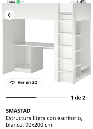 Cama Alta con Escritorio y Estantería