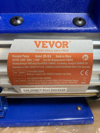 Bomba de Vacio Vevor RS-0.5 1.8CFM + Manometro