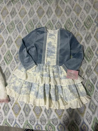 Vestido infantil azul y blanco nuevo con etiqueta