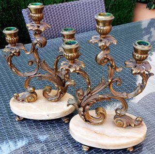 Candelabros Bronce y Mármol Vintage 1930