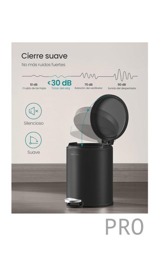 Cubo de Basura de Baño, 6 L, Cubo de Acero con Tapa de Cierre Suave