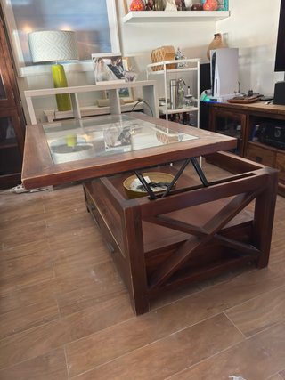 Mesa de centro elevable madera y cristal