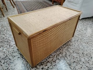 Baúl Vintage de Mimbre con Estructura de Madera