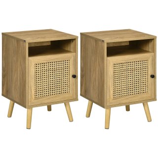 Set 2 Comodini in Stile Boho con Armadietto e Ripi