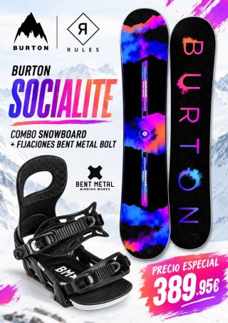 Burton Socialite 142 Snowboard + Fijaciones Bent S de segunda mano
