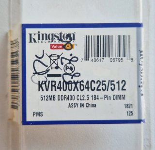 Memoria RAM Kingston KVR400X64C25/512