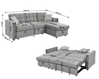 Sofá Cama Gris con Chaise Longue