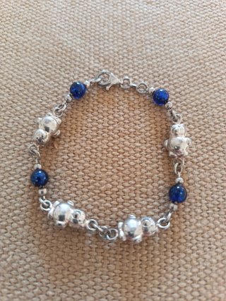 Pulsera Plata Ley Ositos y Bolas Azules