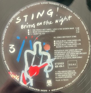 Vinilo Sting Bring On The Night. Doble Lp