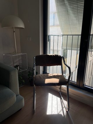 Silla tubular/cromada vintage marrón terciopelo