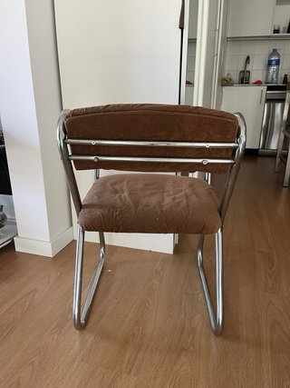 Silla tubular/cromada vintage marrón terciopelo