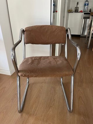 Silla tubular/cromada vintage marrón terciopelo