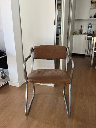 Silla tubular/cromada vintage marrón terciopelo