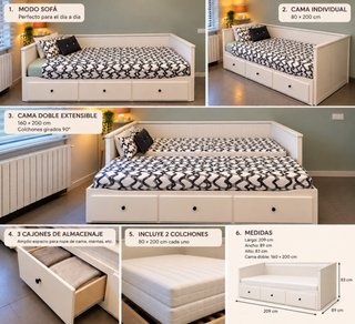 Cama Diván IKEA Blanca + 2 colchones