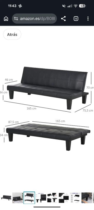Sofá Cama Negro Piel Sintética