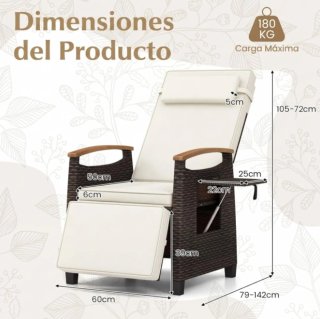 Silla Reclinable Jardin, Tumbona de Ratán