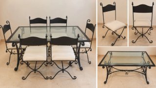 Conjunto de comedor de forja: Mesa y 6 Sillas