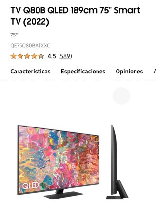 Televisión Samsung 4k QLED 75", en su caja.