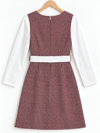 Vestido cuadros rojo y blanco con cinturón
