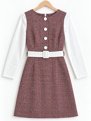 Vestido cuadros rojo y blanco con cinturón