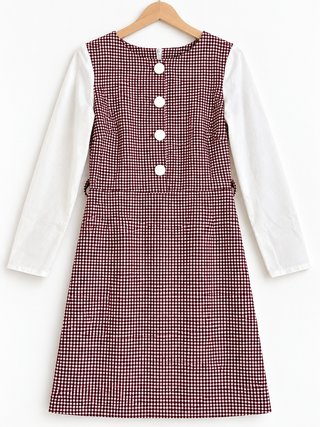 Vestido cuadros rojo y blanco con cinturón