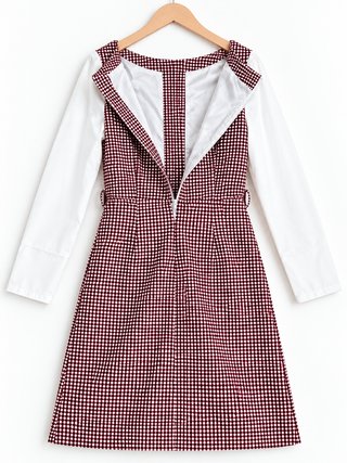 Vestido cuadros rojo y blanco con cinturón