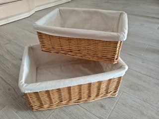 2 Cestas Mimbre Forradas Tela Beige
