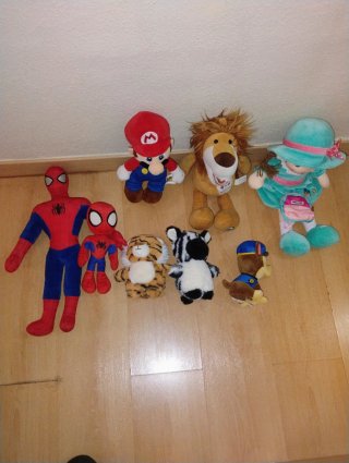 Lote Peluches: Mario, Spiderman, León, Cebra, Perr