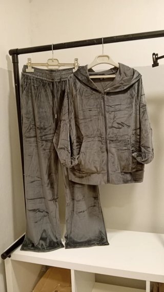 Chándal de Terciopelo Gris Talla XXL