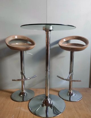 Mesa Alta de Cristal + 2 Taburetes Regulables