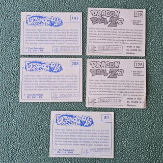 5 Cromos Vintage Dragon Ball Panini 1986