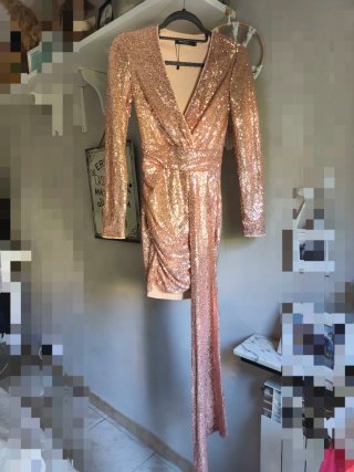 Vestido lentejuelas Shein dorado/rosa XS
