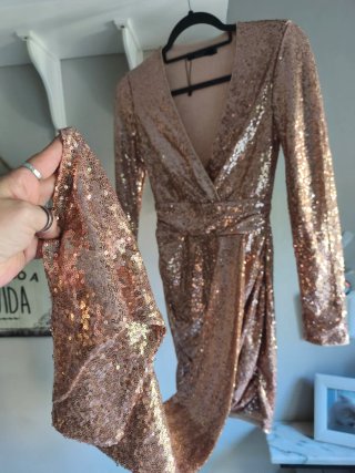 Vestido lentejuelas Shein dorado/rosa XS