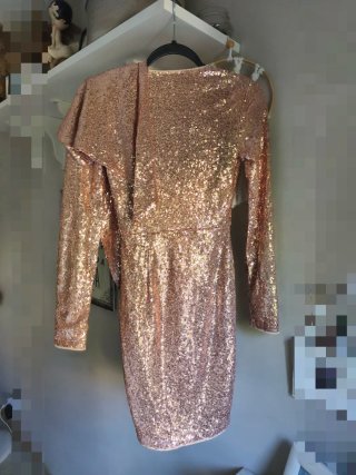 Vestido lentejuelas Shein dorado/rosa XS