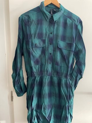 Vestido camisero cuadros azul y verde