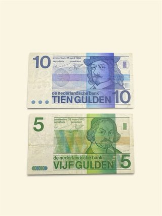 Lote 2 Billetes Países Bajos: 5 y 10 Gulden