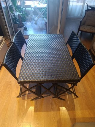 Conjunto mesa y 4 sillas terraza ratán