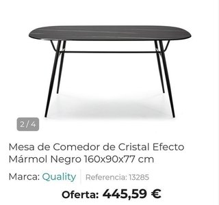 Mesa de Comedor de Cristal Efecto Mármol Negro