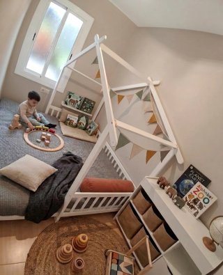 Cama Montessori Infantil Madera Blanca extensible