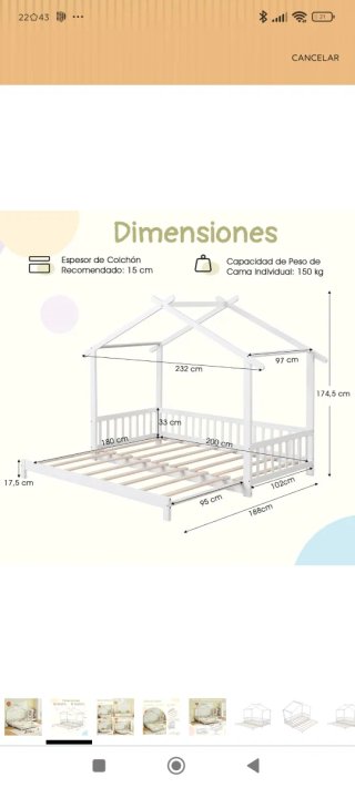 Cama Montessori Infantil Madera Blanca extensible