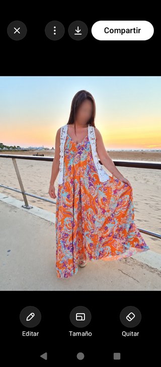 Vestido largo estampado naranja y morado