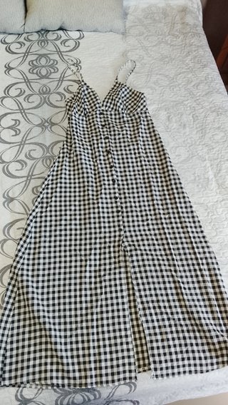 Vestido largo cuadros blanco y negro