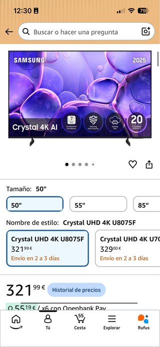 TV Samsung 50 Crystal UHD 4K U8075F