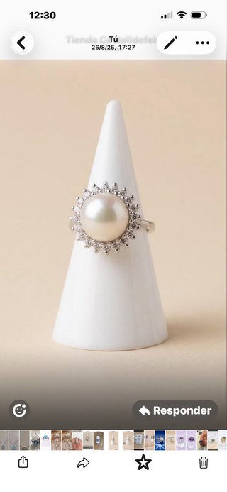 Anillo oro blanco perla y brillantes