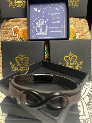 Pulsera Cuero y Acero Infinito YELUWA Hombre