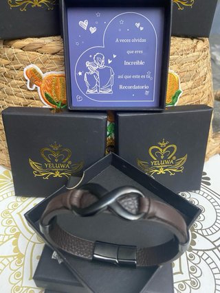 Pulsera Cuero y Acero Infinito YELUWA Hombre